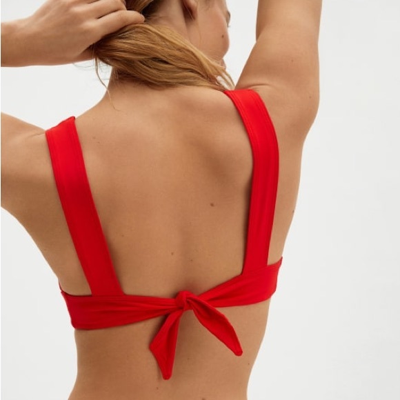 NWT EVERLANE Triangle Bikini Top Womens Size Large Red Swimsuit Bow Tie padded - Picture 2 of 11